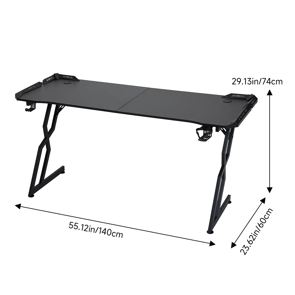 Livingandhome RGB Light Gaming Desk with Cup Holder - Image 3