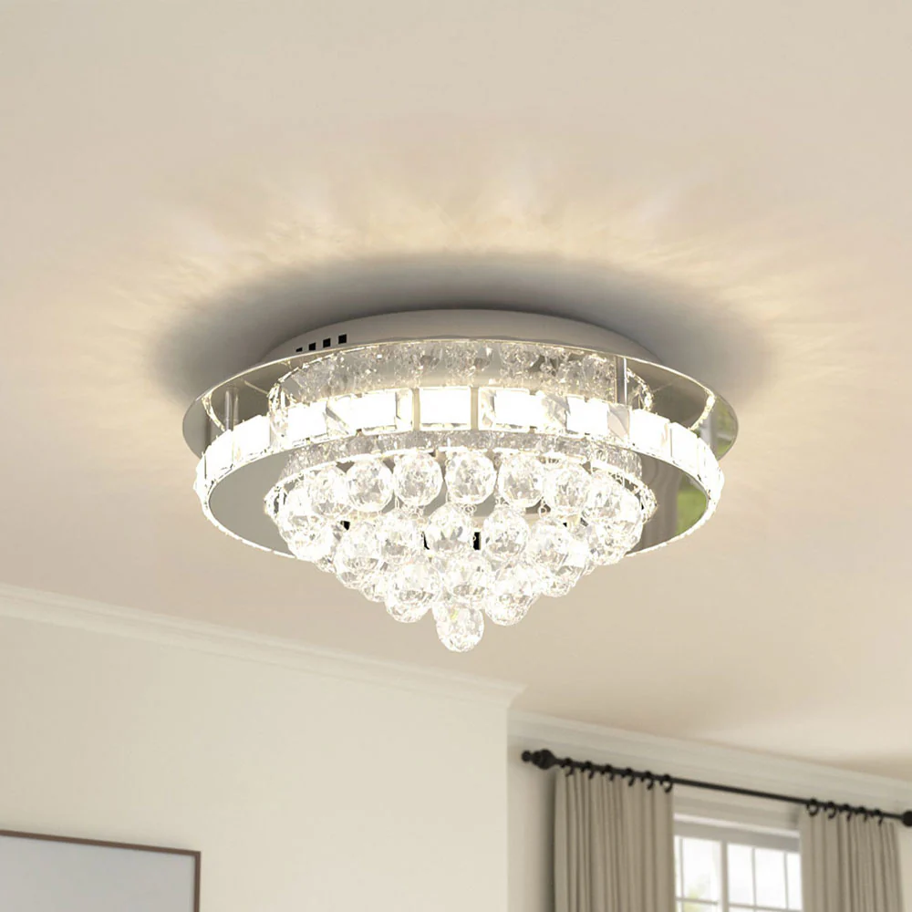 Livingandhome Round Crystal-droplets LED Semi Flush Ceiling Light - Image 3