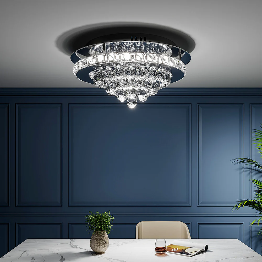 Livingandhome Round Crystal-droplets LED Semi Flush Ceiling Light - Image 4