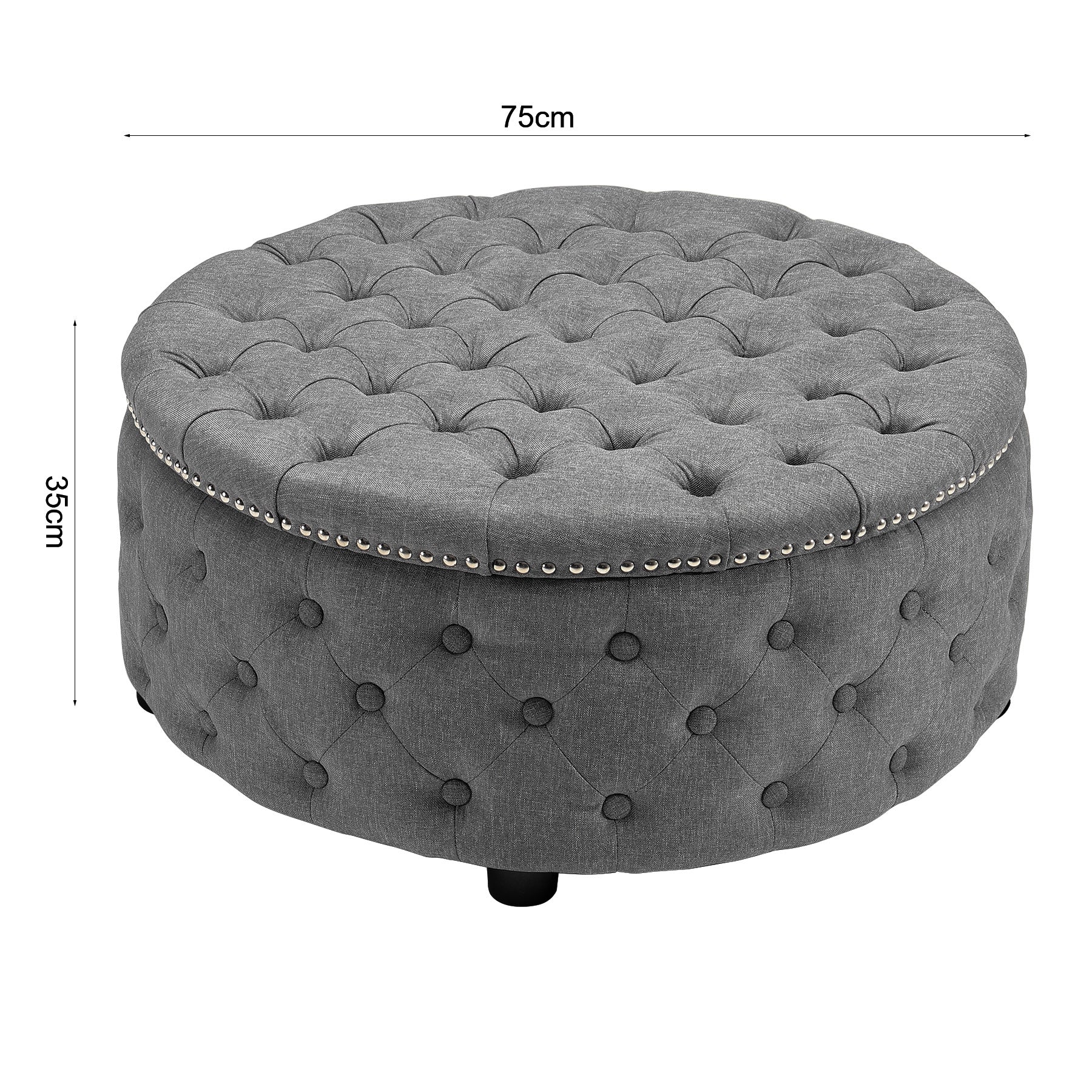 Livingandhome Round Linen Ottoman with Rubberwood Legs - Image 4