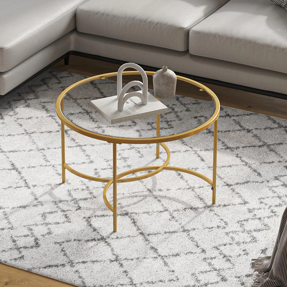 Livingandhome Round Metal Frame Glass Coffee Table - Image 2