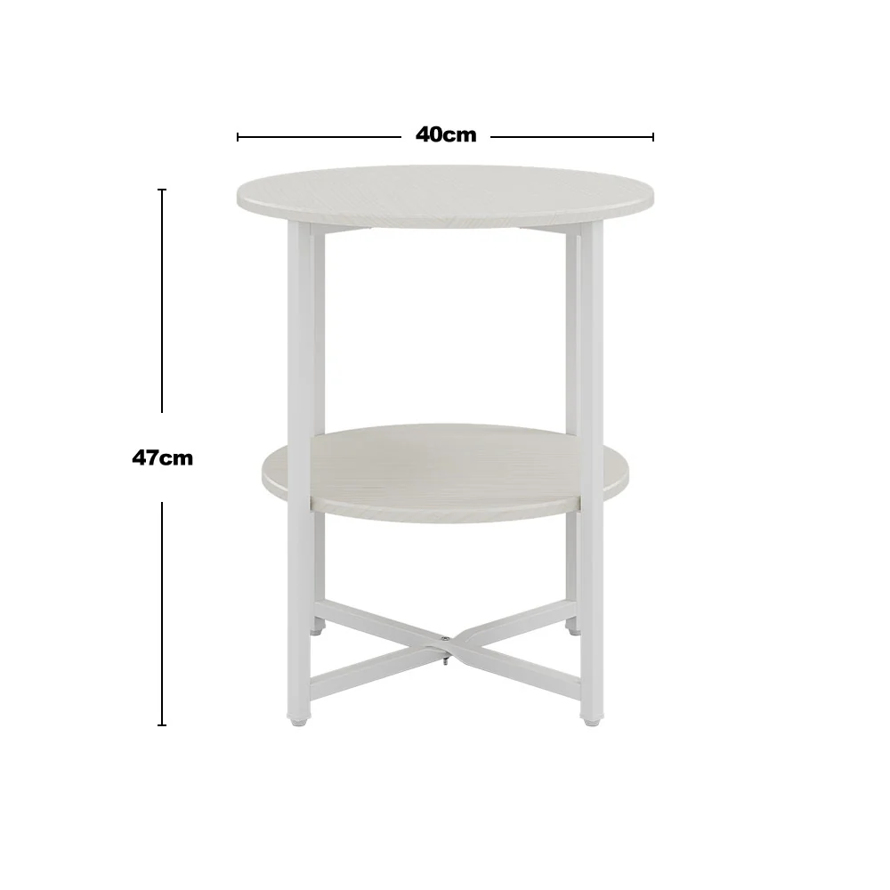 Livingandhome Round Rustic Coffee Table With Shelf - Image 3