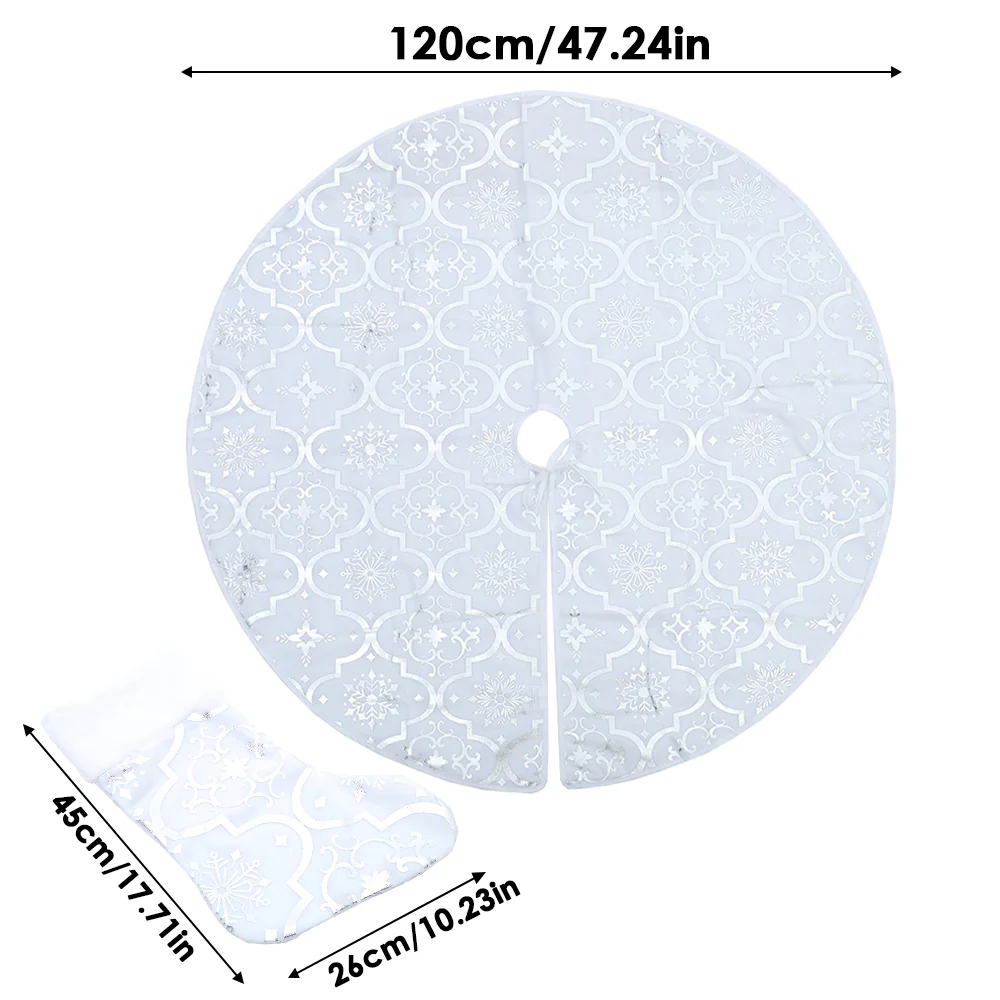 Livingandhome Round Shape Christmas Tree Base Skirt Xmas Ornament With Stocking - Image 3