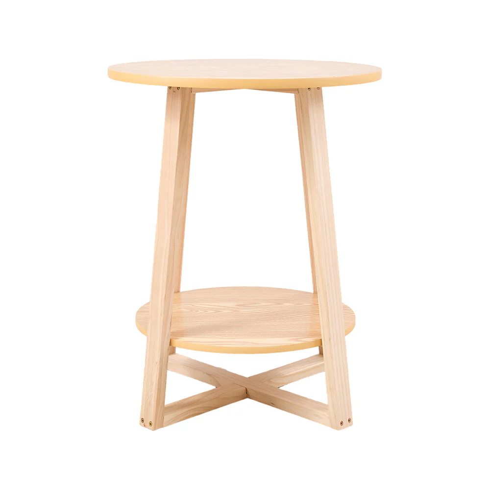 Livingandhome Round Side Table With Dual-Tier Storage - Image 4