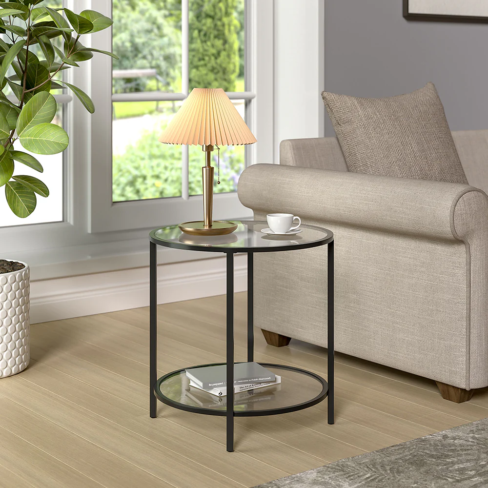 Livingandhome Round Tempered Glass Side Table - Image 2