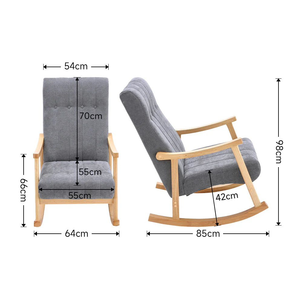 Livingandhome Rubberwood Frame Velvet Rocking Chair - Image 3