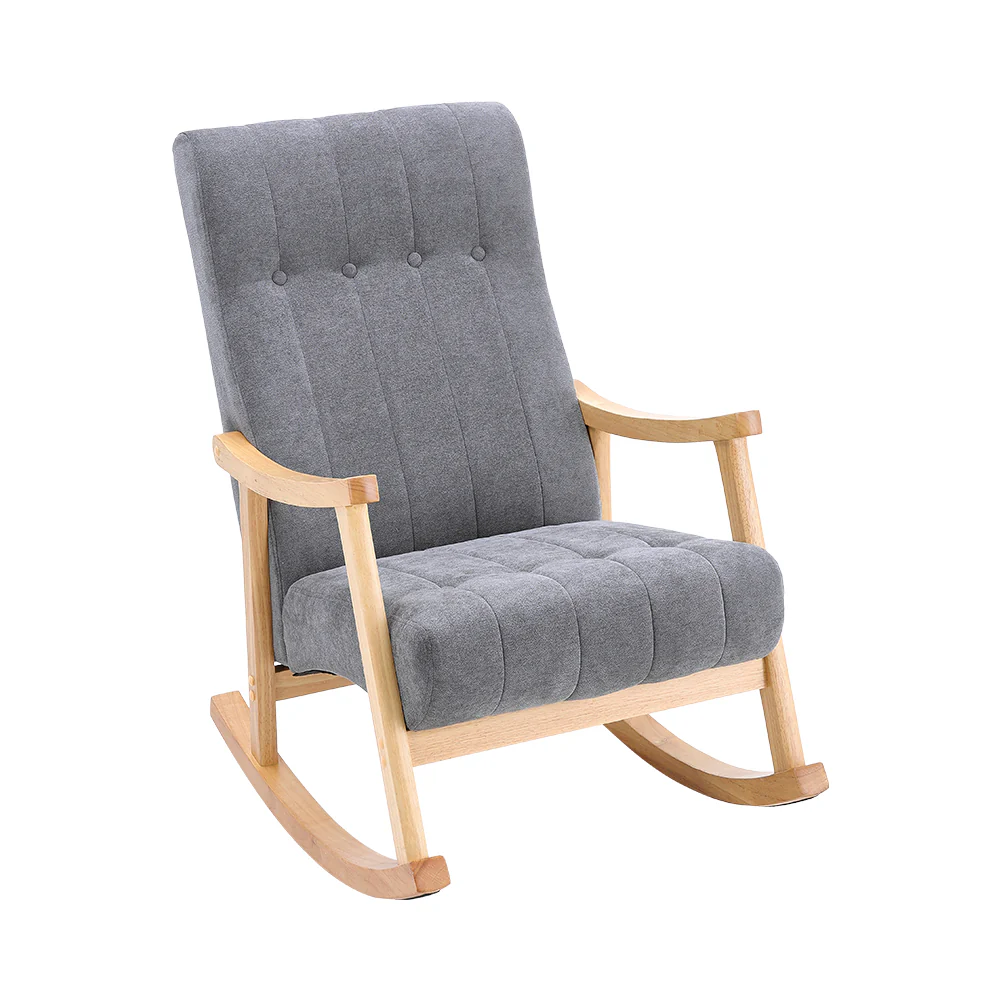Livingandhome Rubberwood Frame Velvet Rocking Chair - Image 4