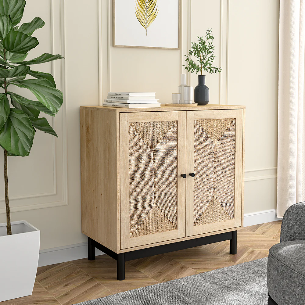 Livingandhome Rustic Natural Sideboard with Metal Base - Image 2
