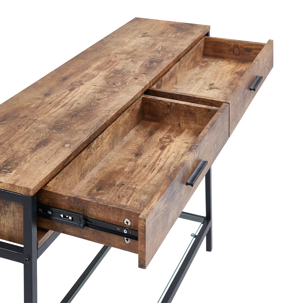 Livingandhome Rustic Storage Console with Glass Shelf - Image 2