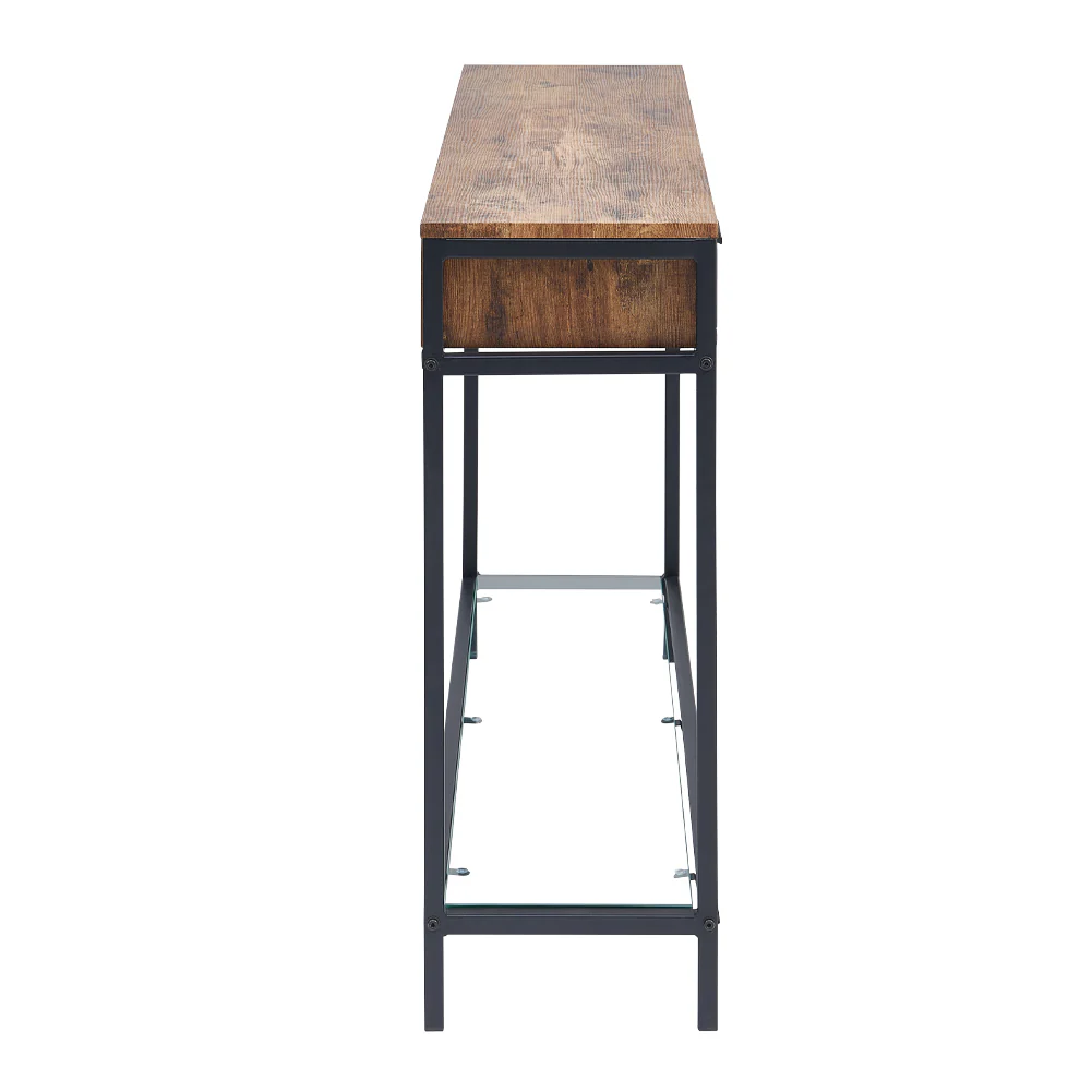 Livingandhome Rustic Storage Console with Glass Shelf - Image 3