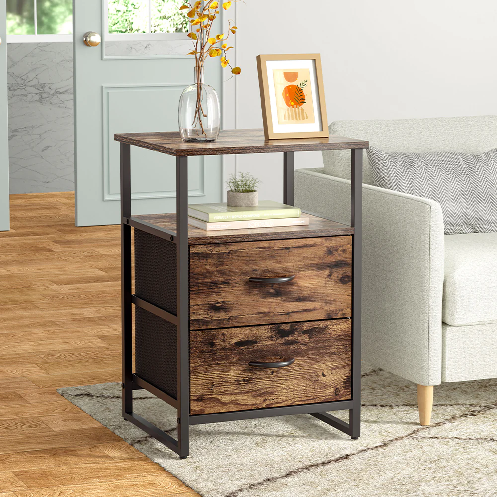 Livingandhome Rustic Wood and Metal Storage Cabinet - Image 2