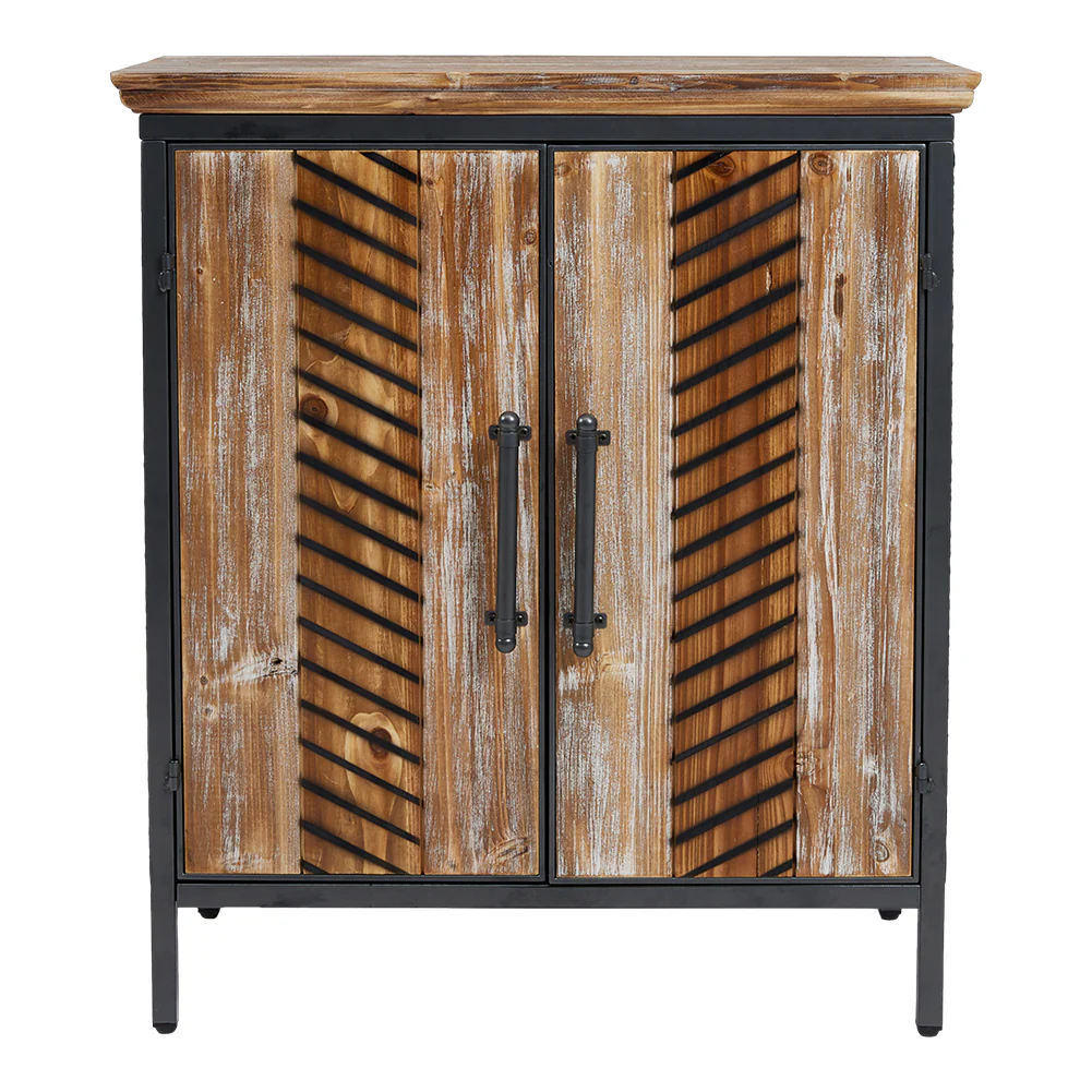 Livingandhome Rustic Wooden Cabinet with Interior Shelves - Image 4