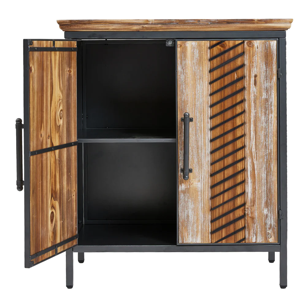 Livingandhome Rustic Wooden Cabinet with Interior Shelves - Image 5