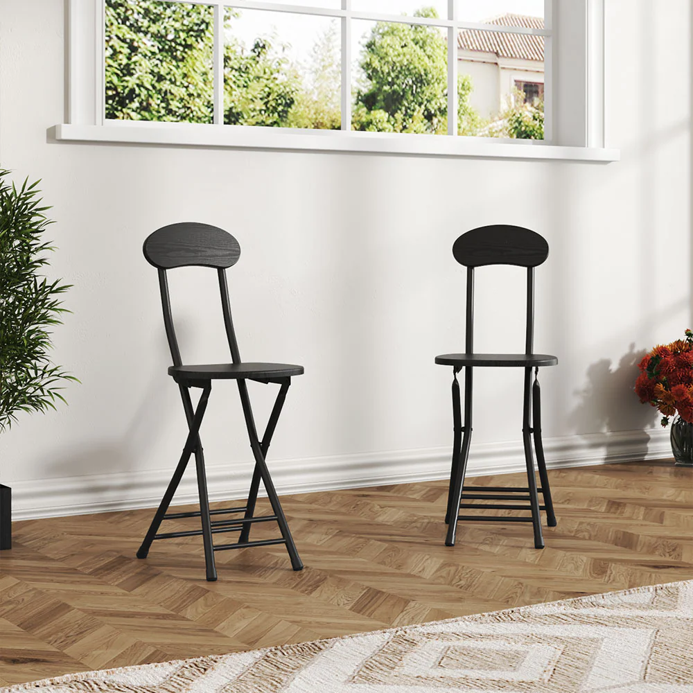 Livingandhome Set of 2 Compact Wooden Folding Chairs with Metal Legs - Image 2
