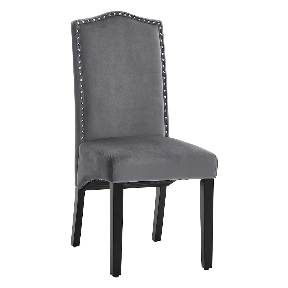 Livingandhome Set of 2 Grey Velvet High Back Dinning Chair - Image 4