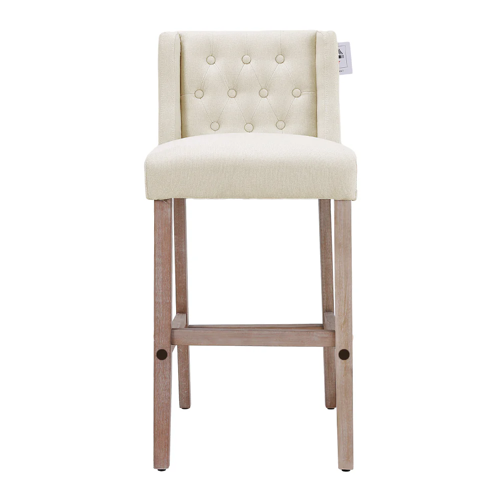 Livingandhome Set of 2 Linen Tufted Bar Stools with Wood Legs