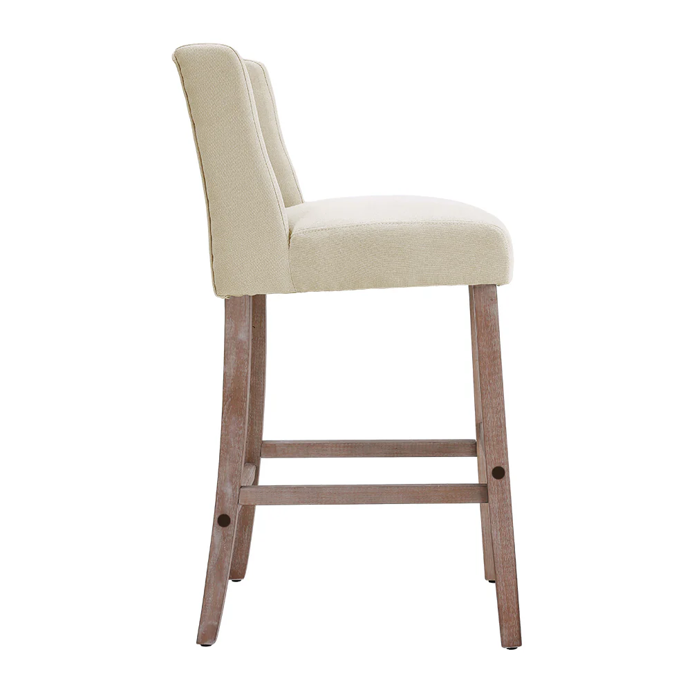 Livingandhome Set of 2 Linen Tufted Bar Stools with Wood Legs - Image 6