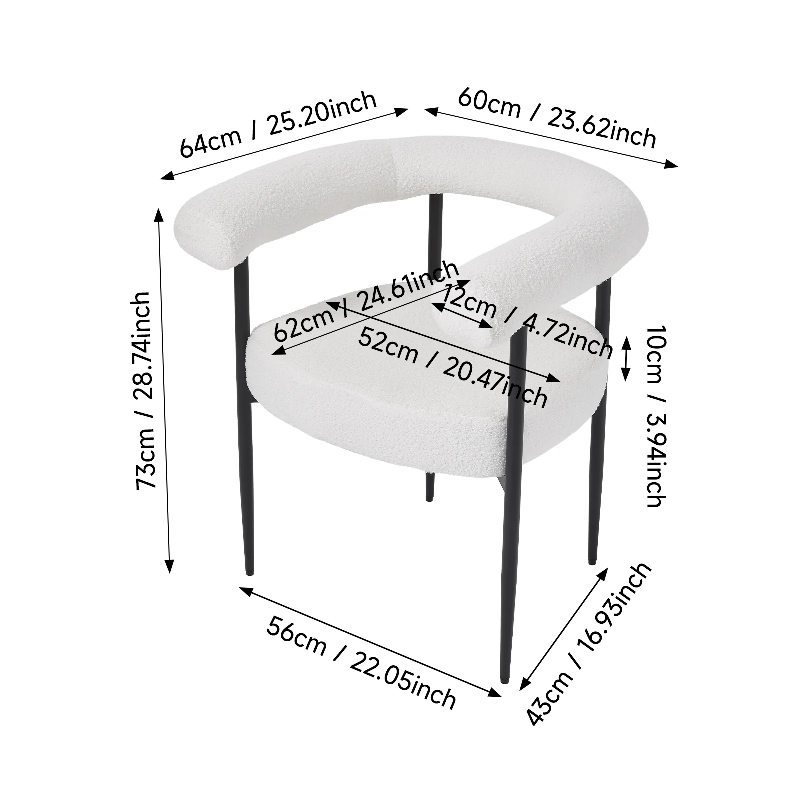 Livingandhome Set of 2 Modern Dining Chairs with Black Metal Legs - Image 7