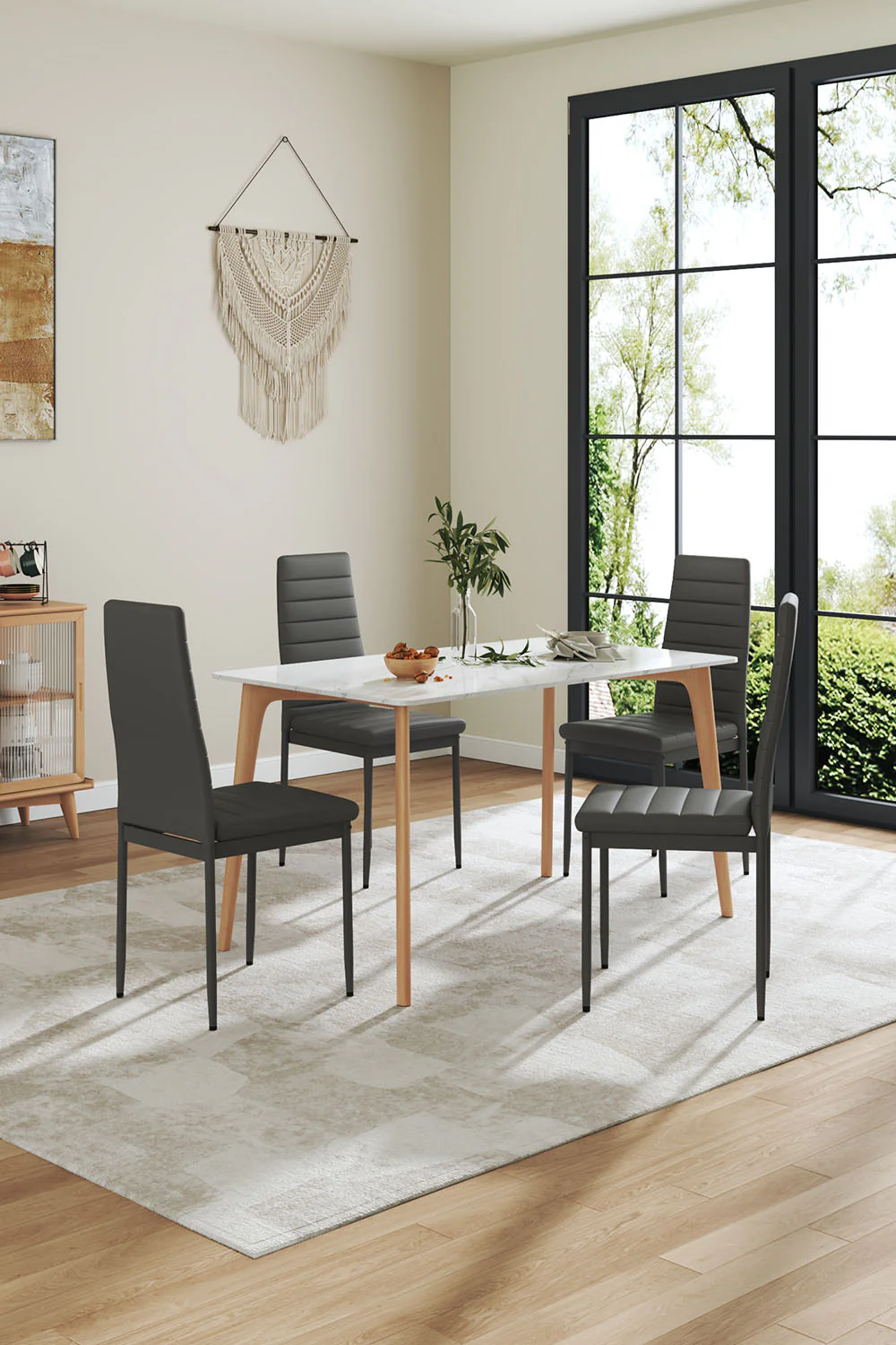 Livingandhome Set of 4 Modern Faux Leather Armless High Back Dining Chairs - Image 3
