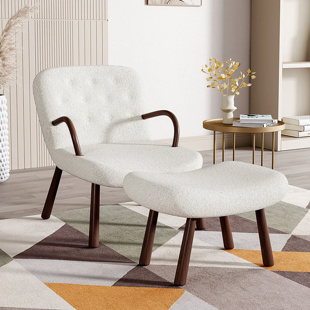 Livingandhome Sherpa Fleece Single Sofa with Footstool - Image 2