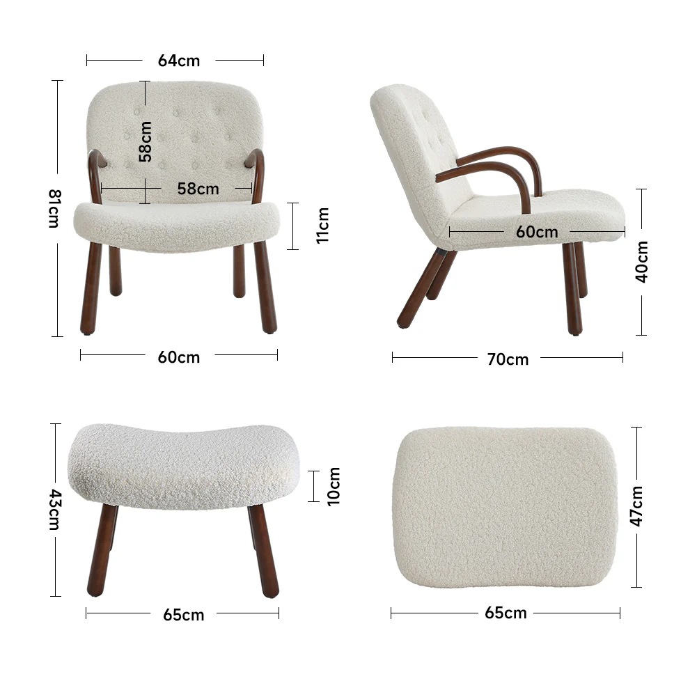Livingandhome Sherpa Fleece Single Sofa with Footstool - Image 3