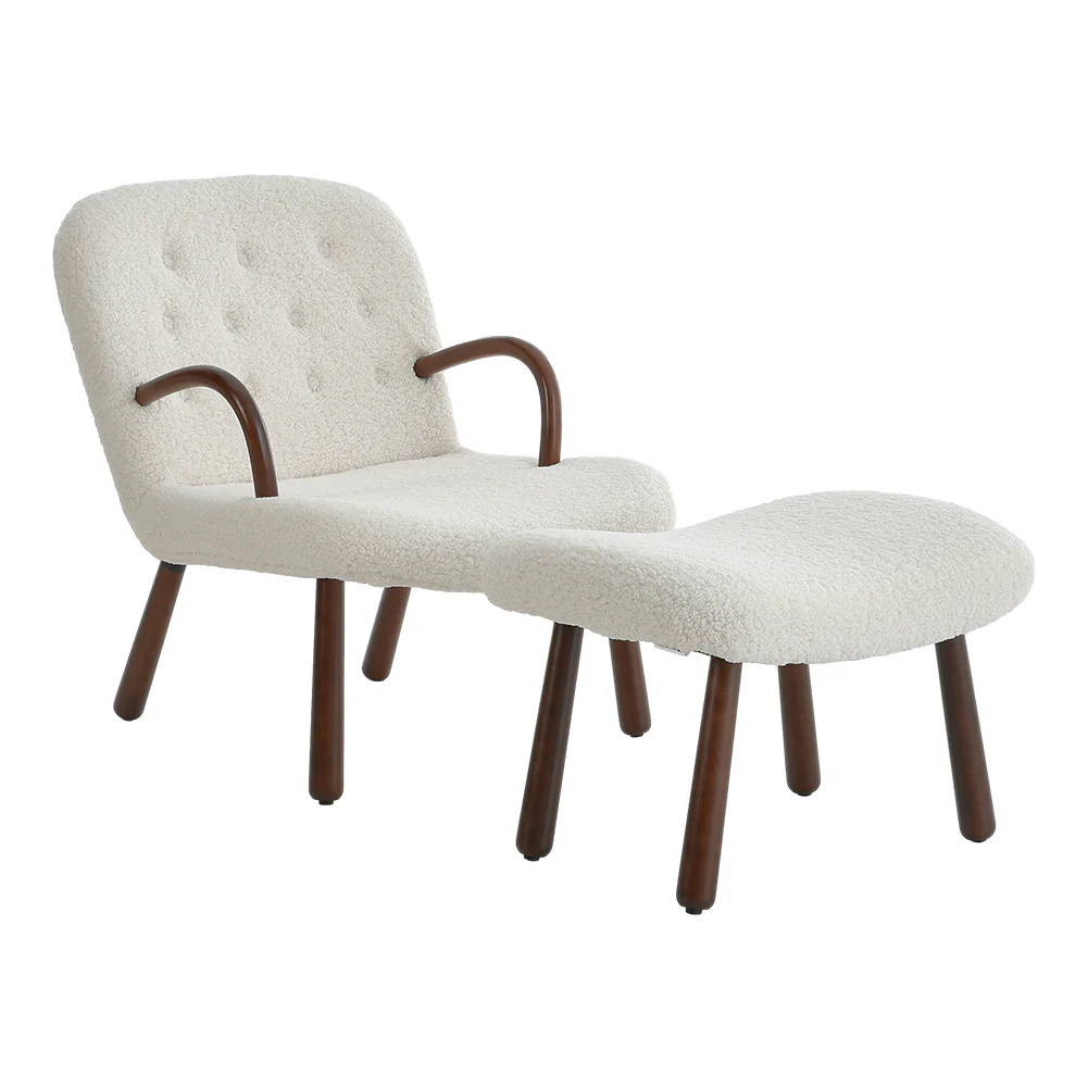 Livingandhome Sherpa Fleece Single Sofa with Footstool - Image 6