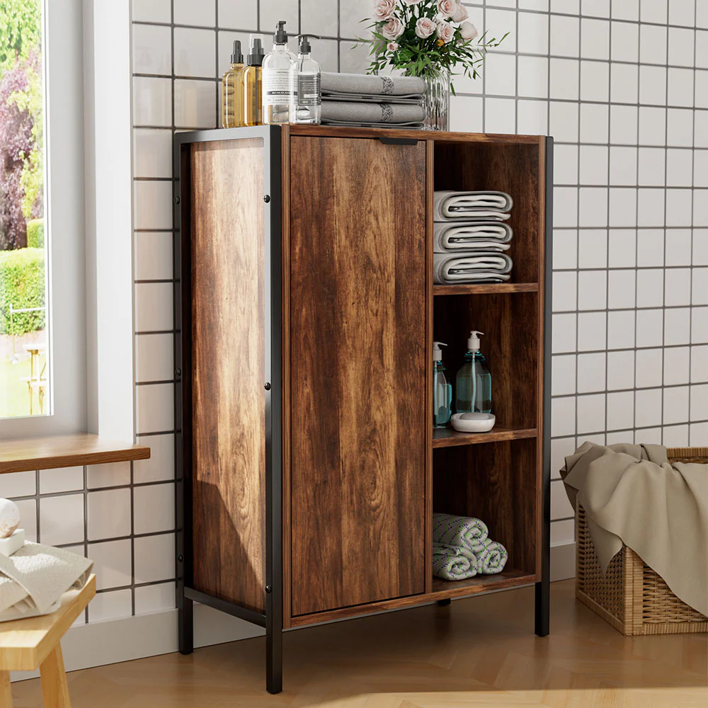 Livingandhome Single-door Storage Cabinet with Metal Frame - Image 2