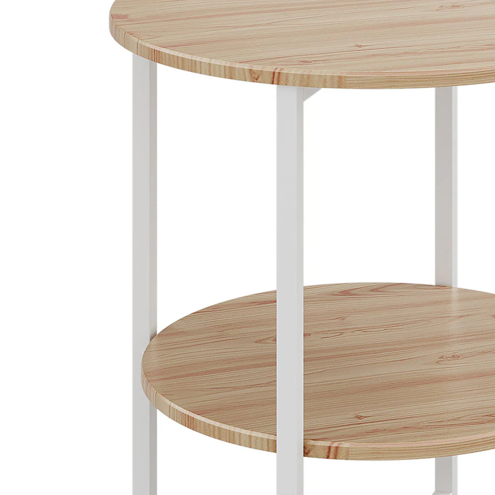 Livingandhome Small Round Coffee Table with 2 Tier - Image 3