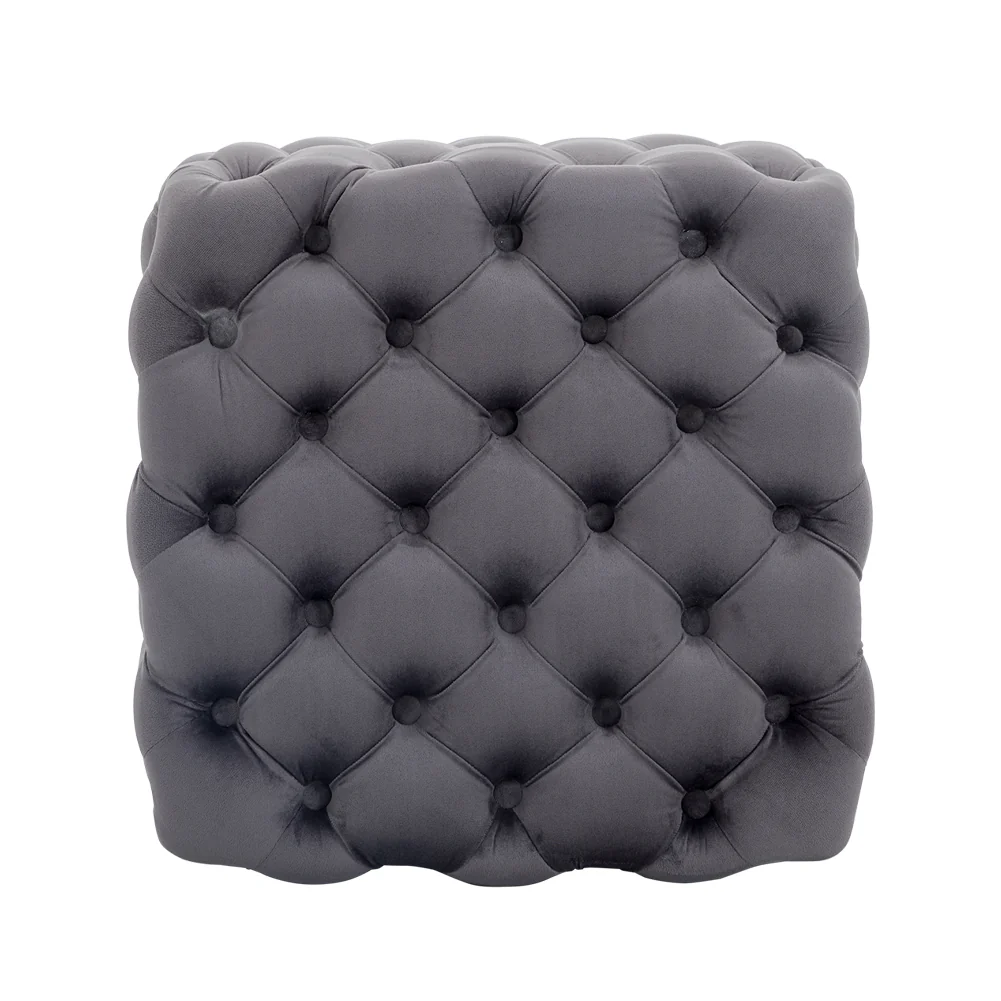 Livingandhome Square Velvet Upholstered Buttoned Footstool - Image 5