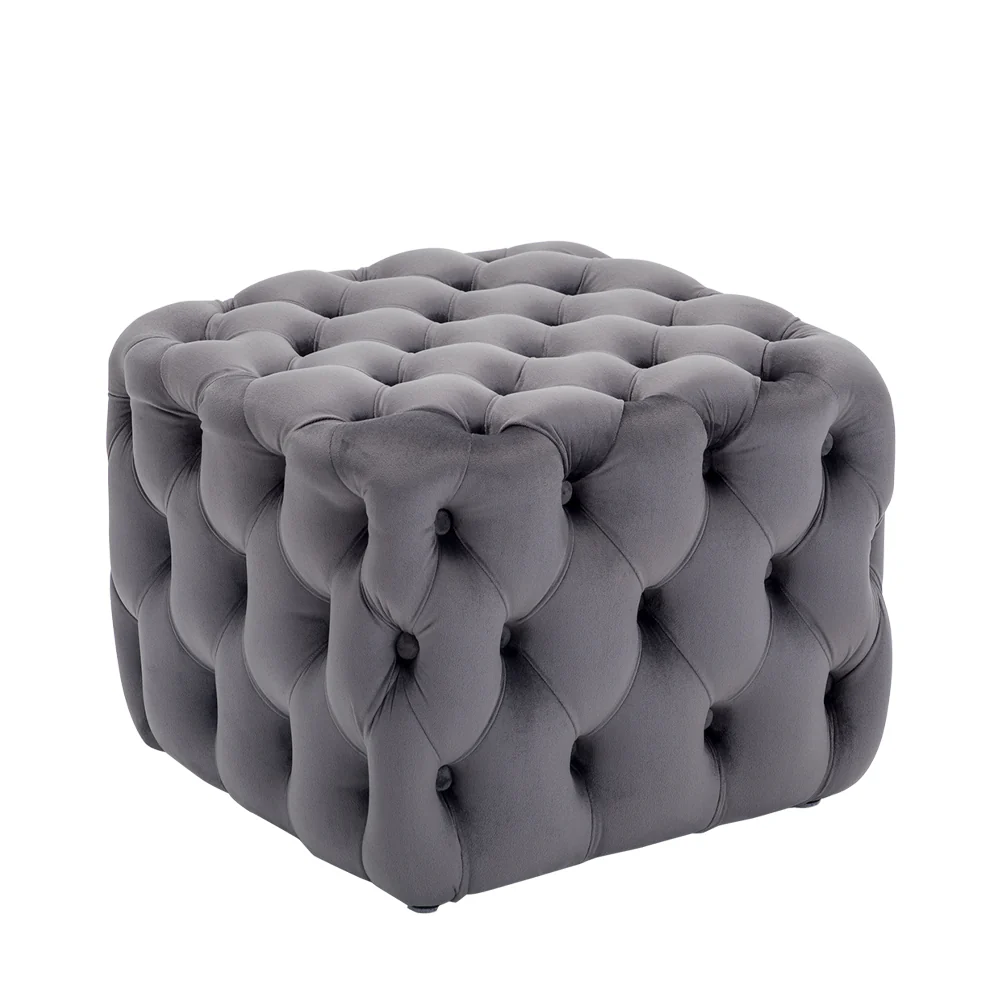 Livingandhome Square Velvet Upholstered Buttoned Footstool - Image 6
