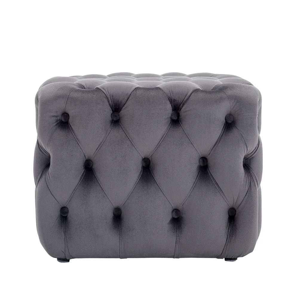 Livingandhome Square Velvet Upholstered Buttoned Footstool - Image 7