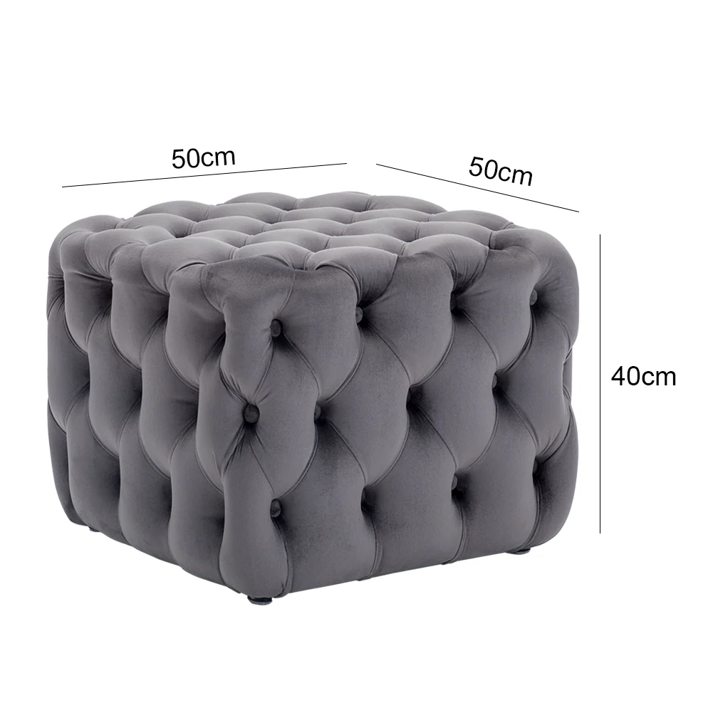 Livingandhome Square Velvet Upholstered Buttoned Footstool - Image 8