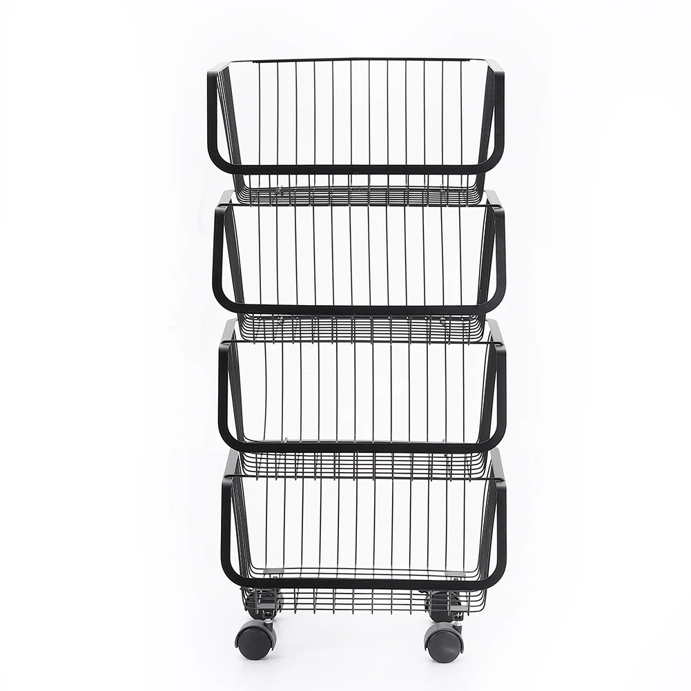 Livingandhome Stackable Rolling Metal Wire Basket Trolley Rack Fruit Vegetable Storage Holder For Kitchen - Image 2