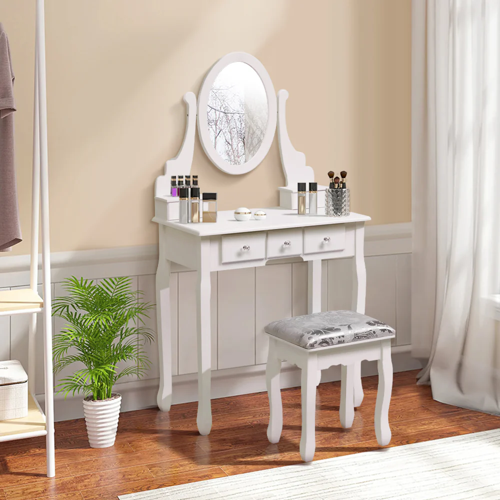 Livingandhome Stylish MDF Makeup Vanity Desk With Stool - Image 2