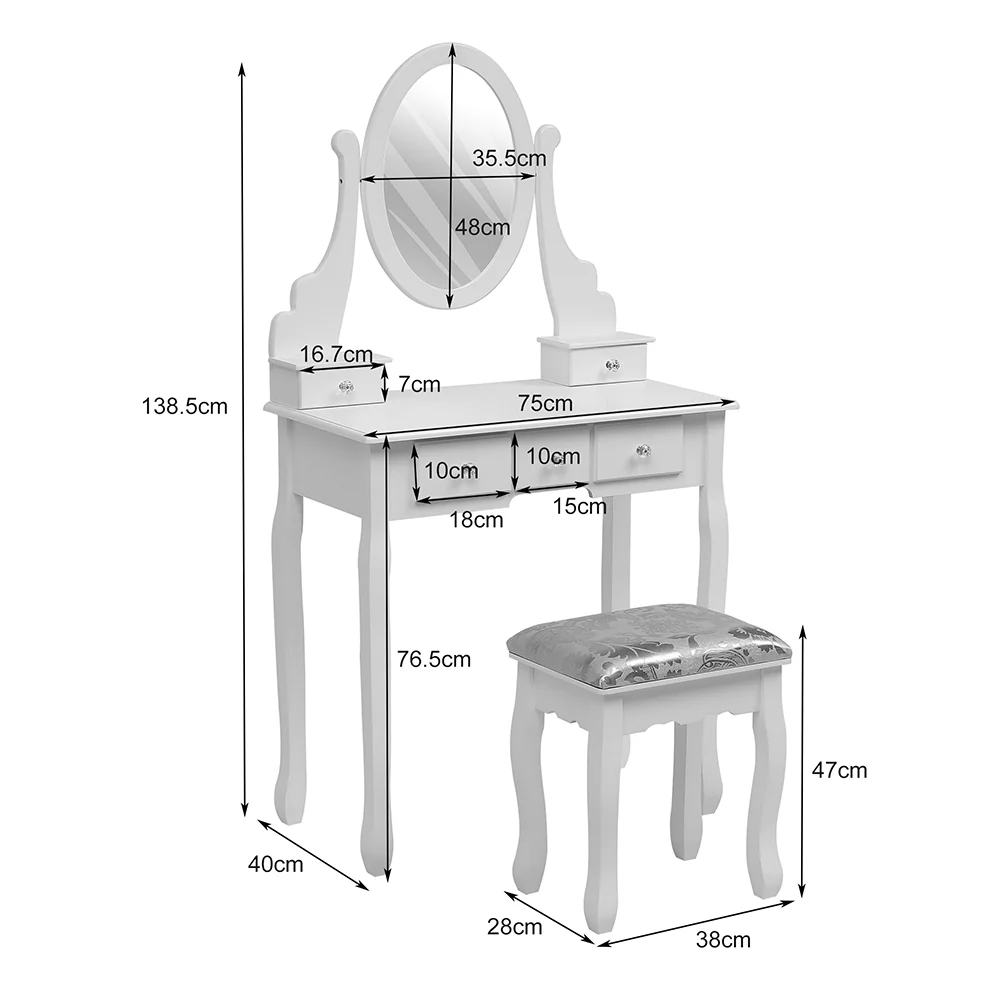 Livingandhome Stylish MDF Makeup Vanity Desk With Stool - Image 7