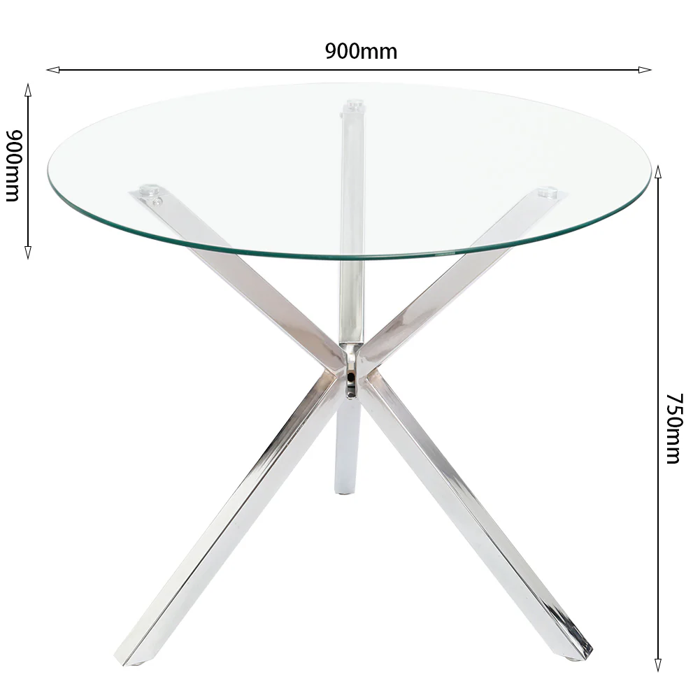 Livingandhome Stylish Round Glass Dining Table With Metal Base - Image 3