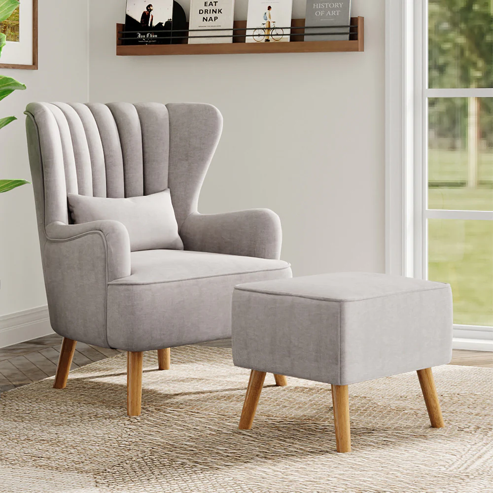Livingandhome Stylish Wingback Lounge Chair and Footstool
