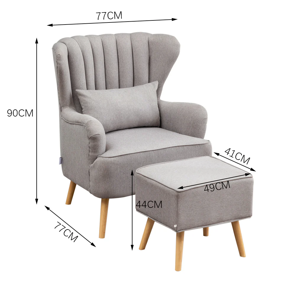 Livingandhome Stylish Wingback Lounge Chair and Footstool - Image 2