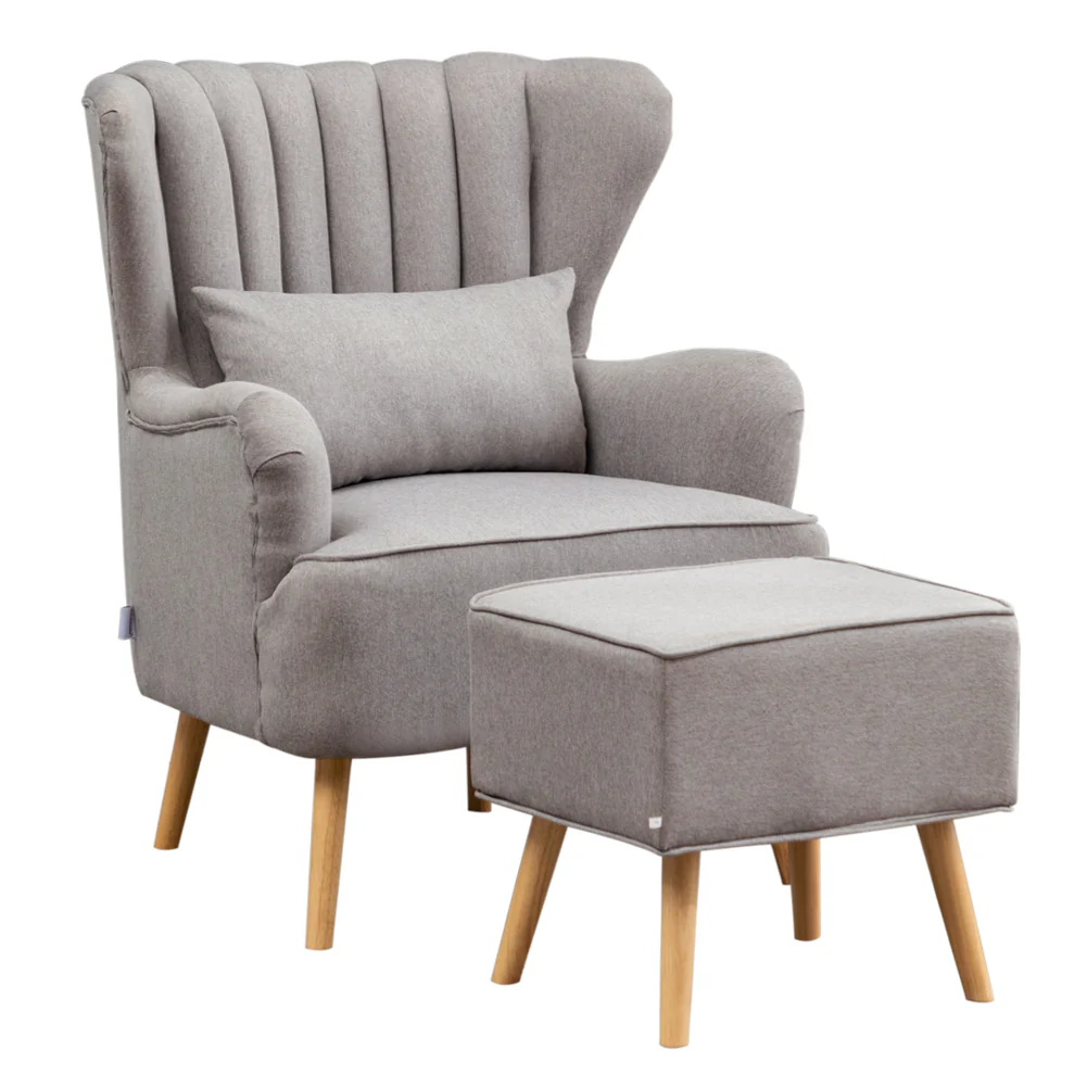 Livingandhome Stylish Wingback Lounge Chair and Footstool - Image 5