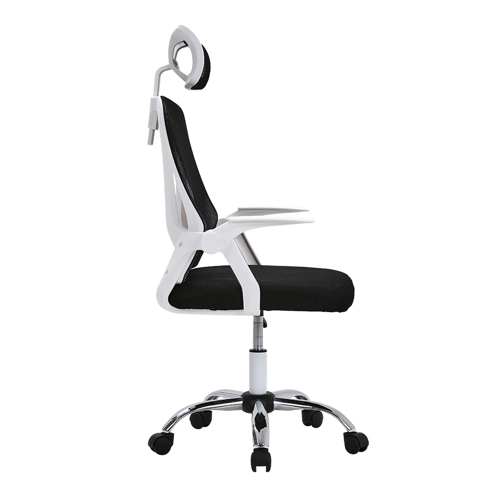 Livingandhome Swivel Office Chair with Headrest-White - Image 2