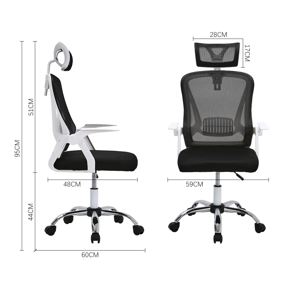 Livingandhome Swivel Office Chair with Headrest-White - Image 7