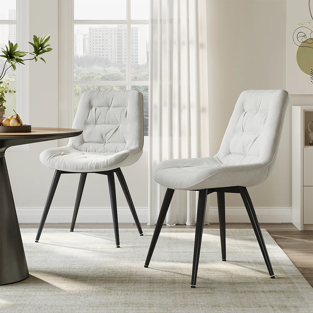 Livingandhome Teddy Fabric Dining Chair With Metal Legs - Image 2