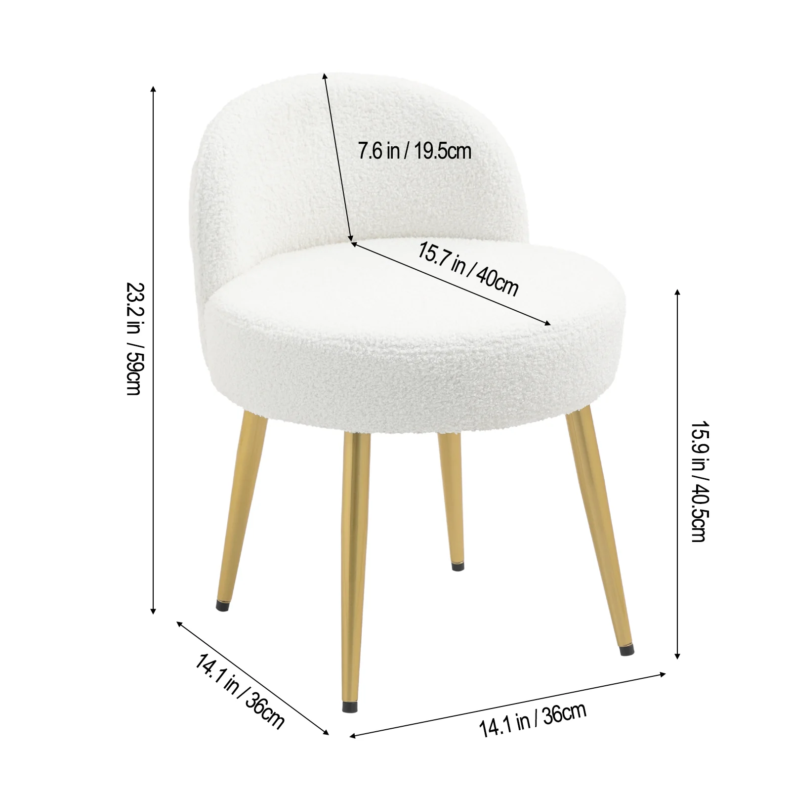 Livingandhome Teddy Fleece Dressing Table Stool with Iron Legs - Image 7