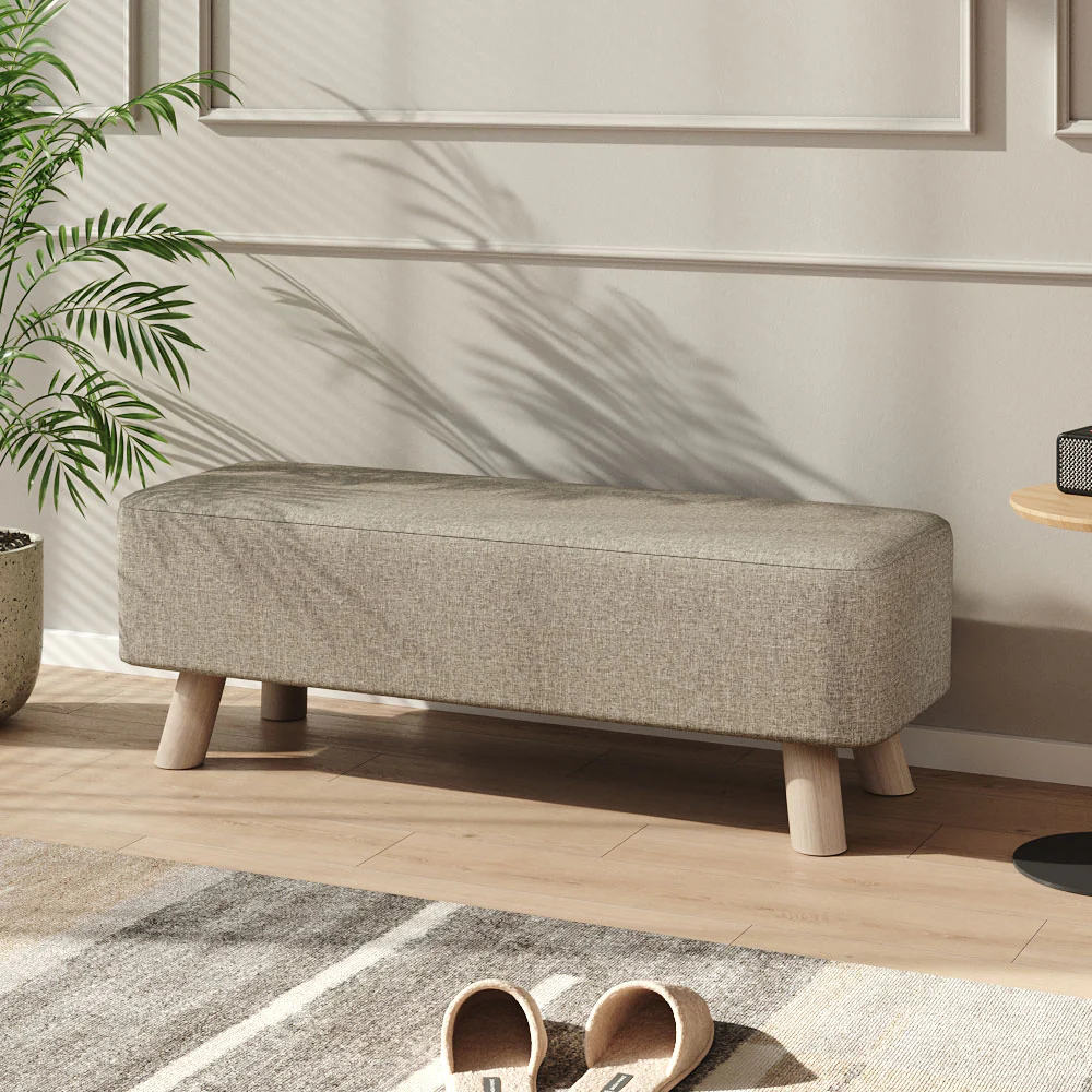 Livingandhome Tofu-style Footstool with Solid Pine Legs - Image 2