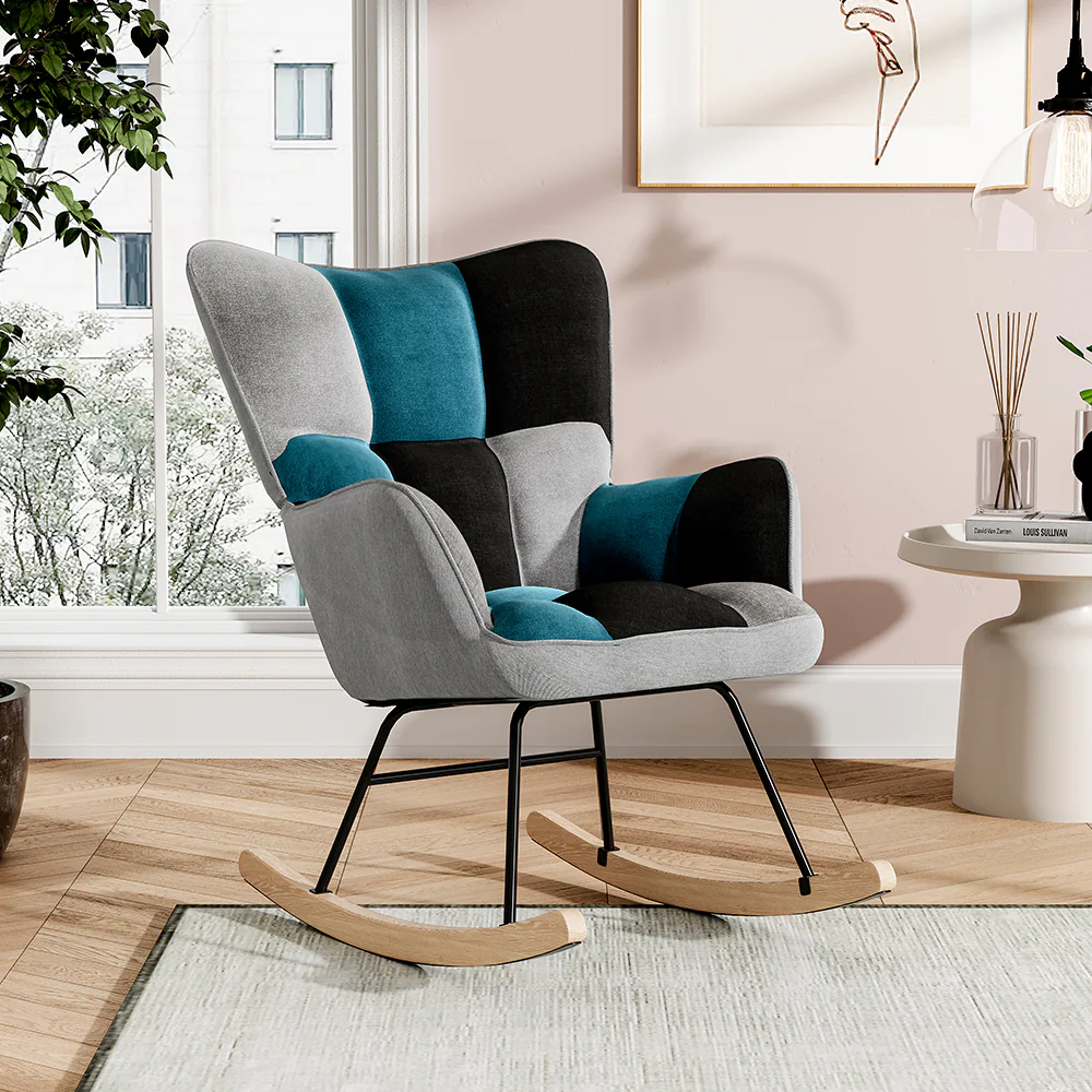 Livingandhome Upholstered Rocking Armchair with Wood Base - Image 2