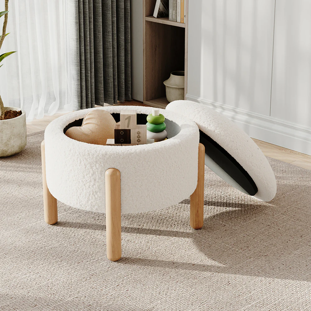 Livingandhome Upholstered Round Storage Ottoman Foot Rest - Image 2