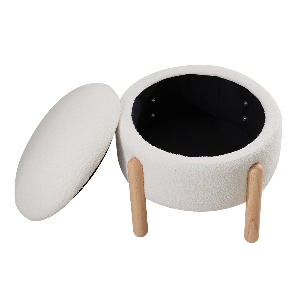 Livingandhome Upholstered Round Storage Ottoman Foot Rest - Image 5