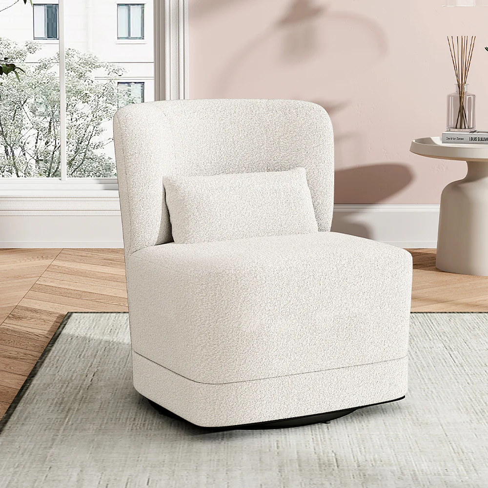 Livingandhome Upholstered Teddy Fur Swivel Chair - Image 2