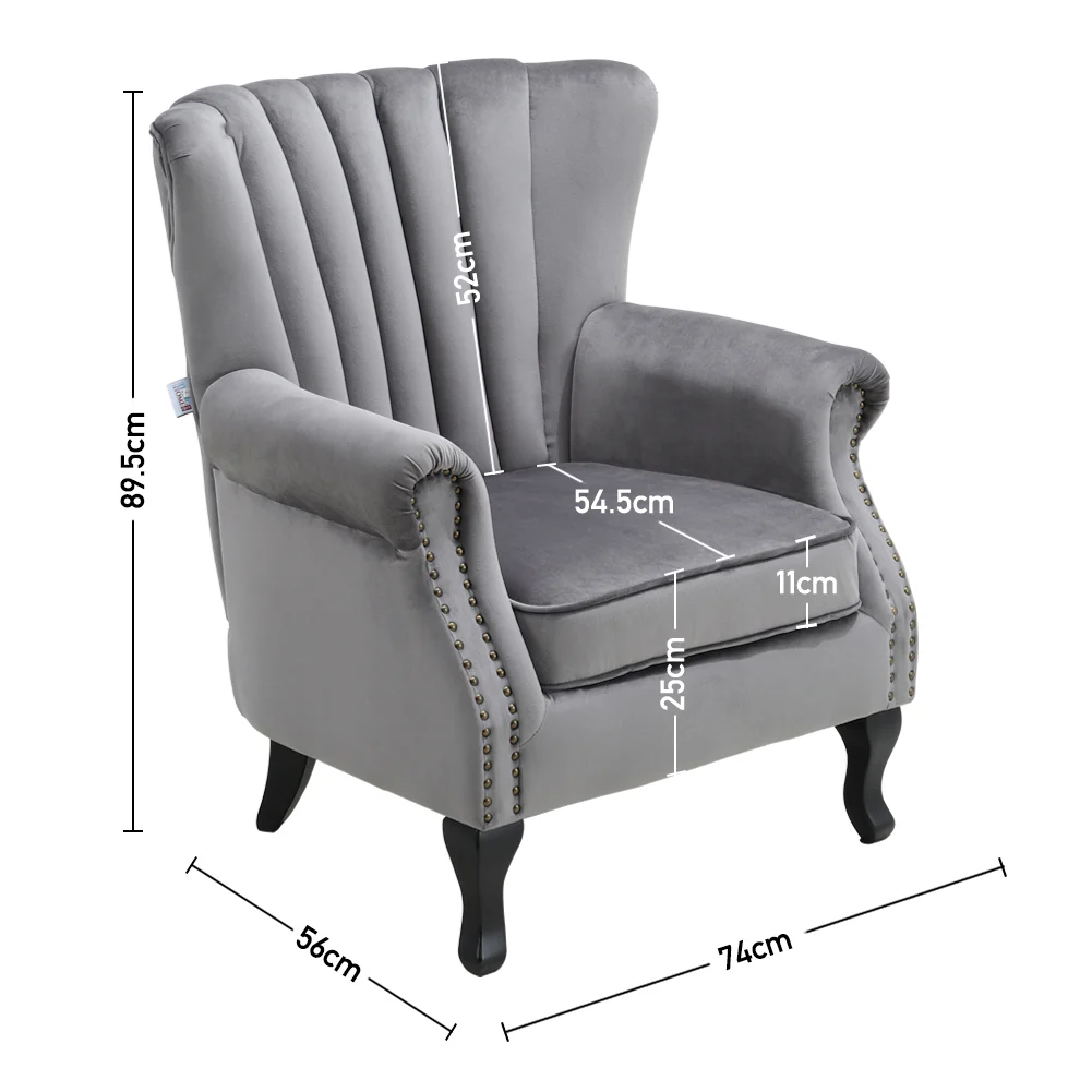 Livingandhome Upholstered Velvet Armchair - Image 4
