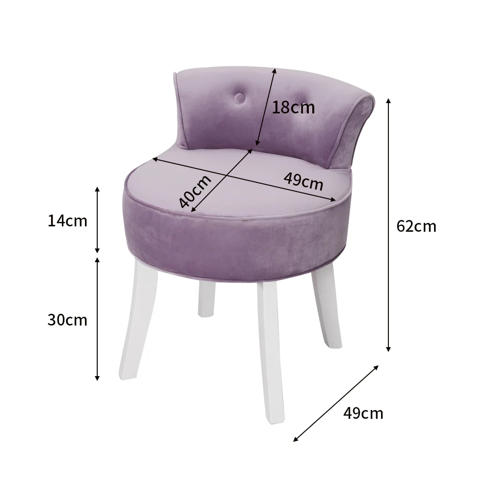 Livingandhome Upholstered Velvet Vanity Dressing Table Stool with Low Backrest - Image 2